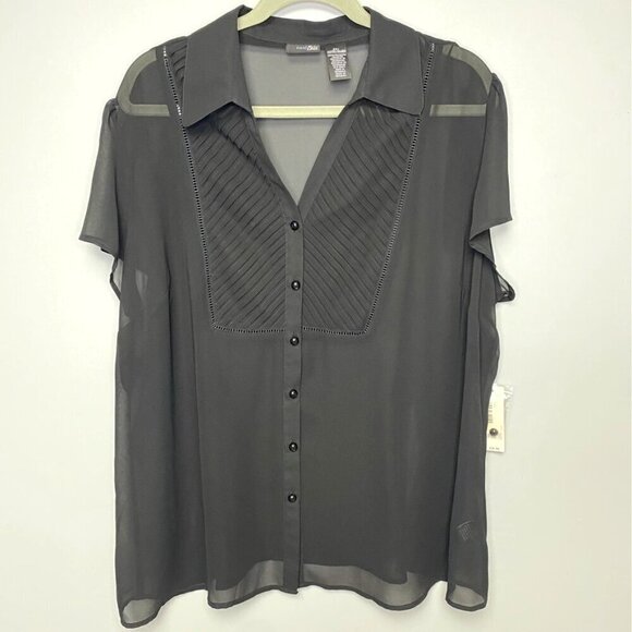 NWT East 5th Plus Size Black Flutter Sleeve V-Neck Button-up Blouse size 2X - Picture 1 of 8